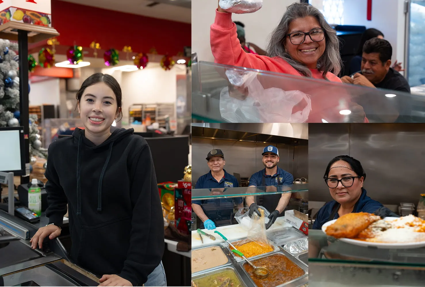 Friendly Juniors Market staff serving fresh food and assisting customers at the counter